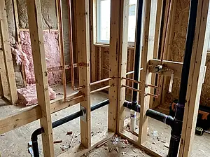 New copper supply lines in an open stud wall