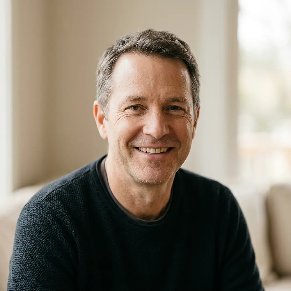 A man smiling in soft daylight.