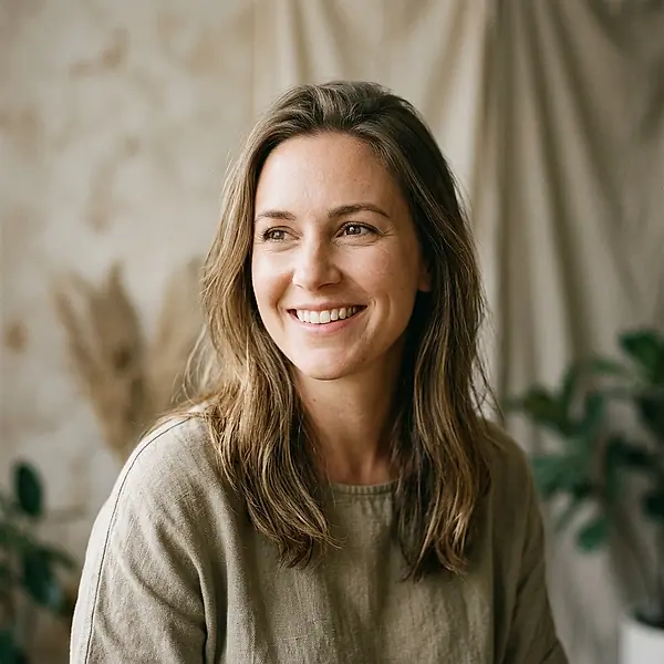 A bride laughing in warm outdoor light.