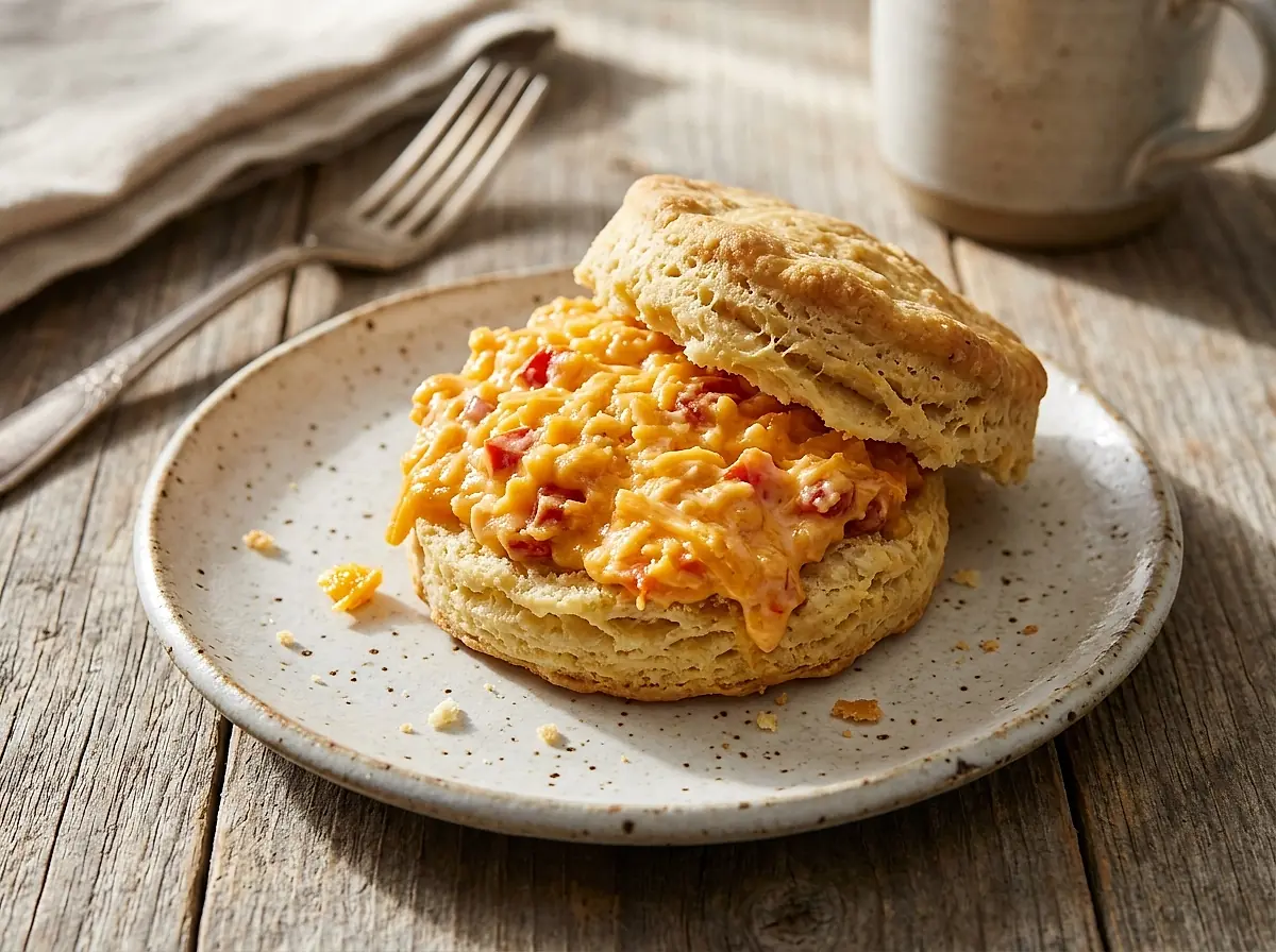 A buttermilk biscuit filled with pimento cheese