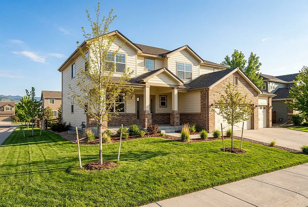The two story house at 902 Prairie Sage Lane, with a covered entry and a front lawn