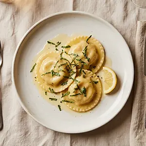 Lobster ravioli in butter and lemon