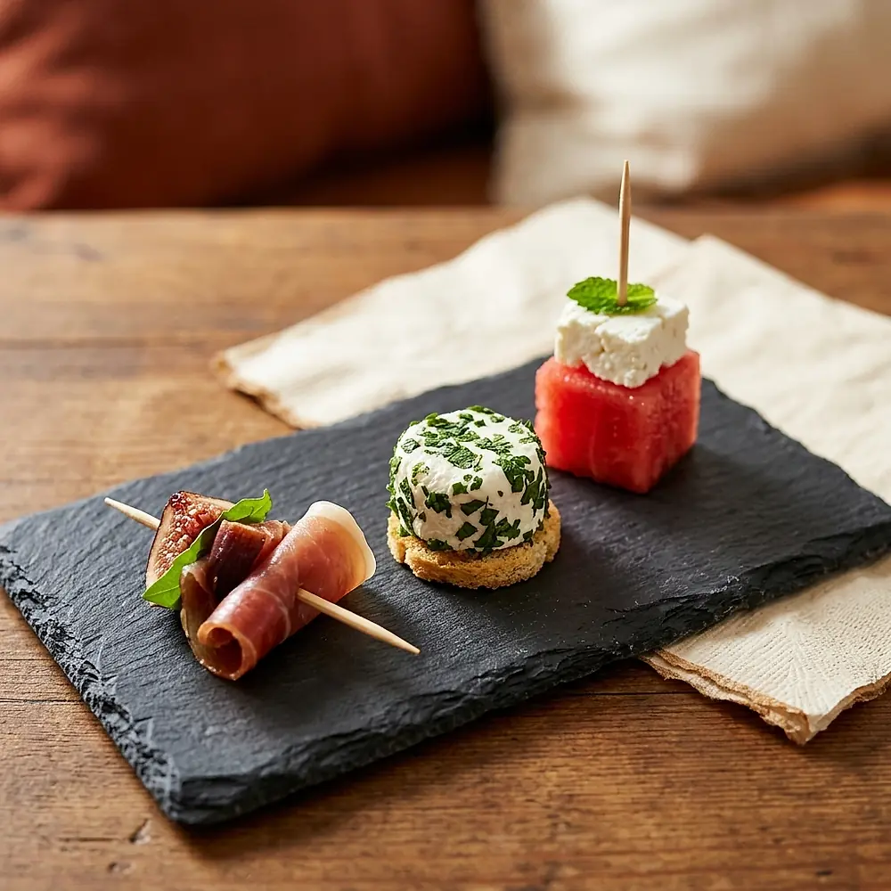 Three passed bites on a slate tile