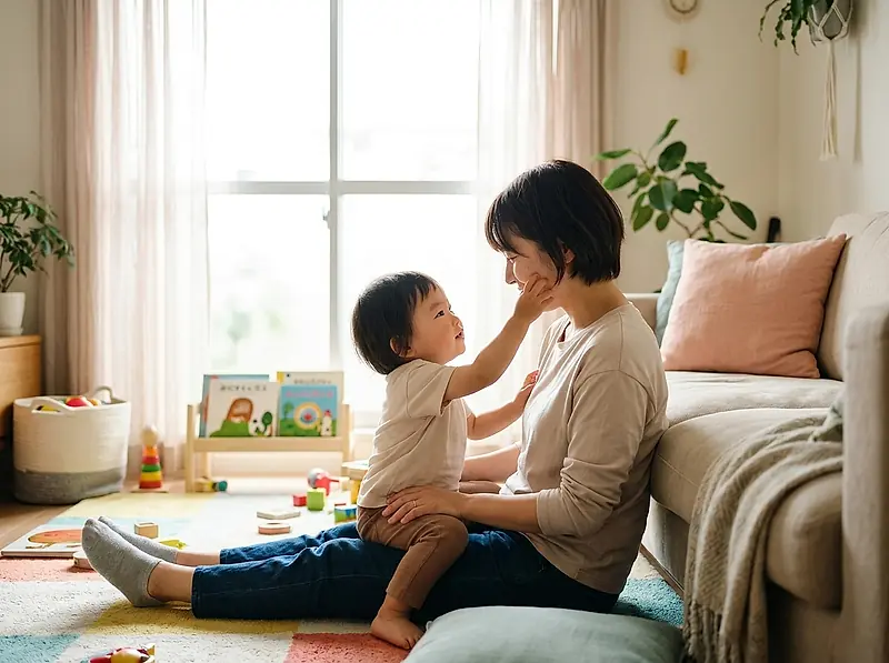 A parent and a small child playing together on the floor