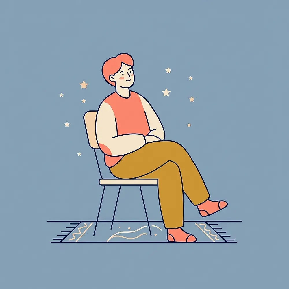 Illustration of a young adult sitting at ease in a chair