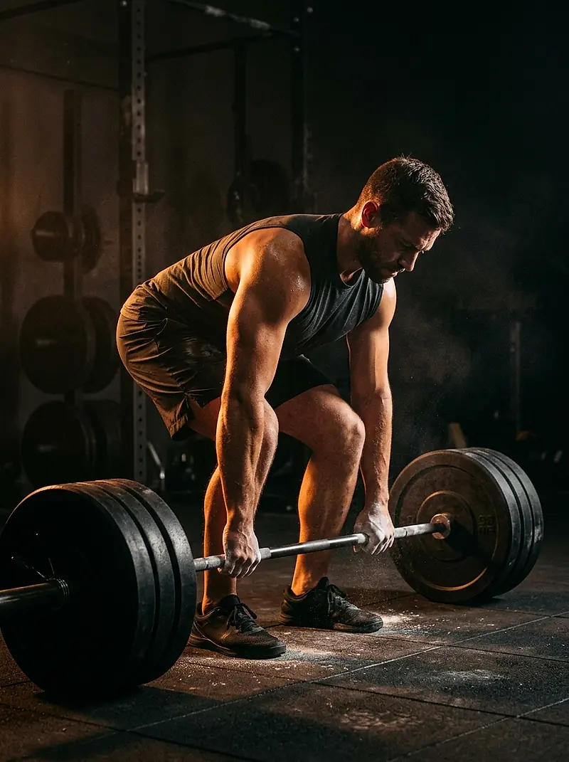 A client setting up for a heavy deadlift in the studio