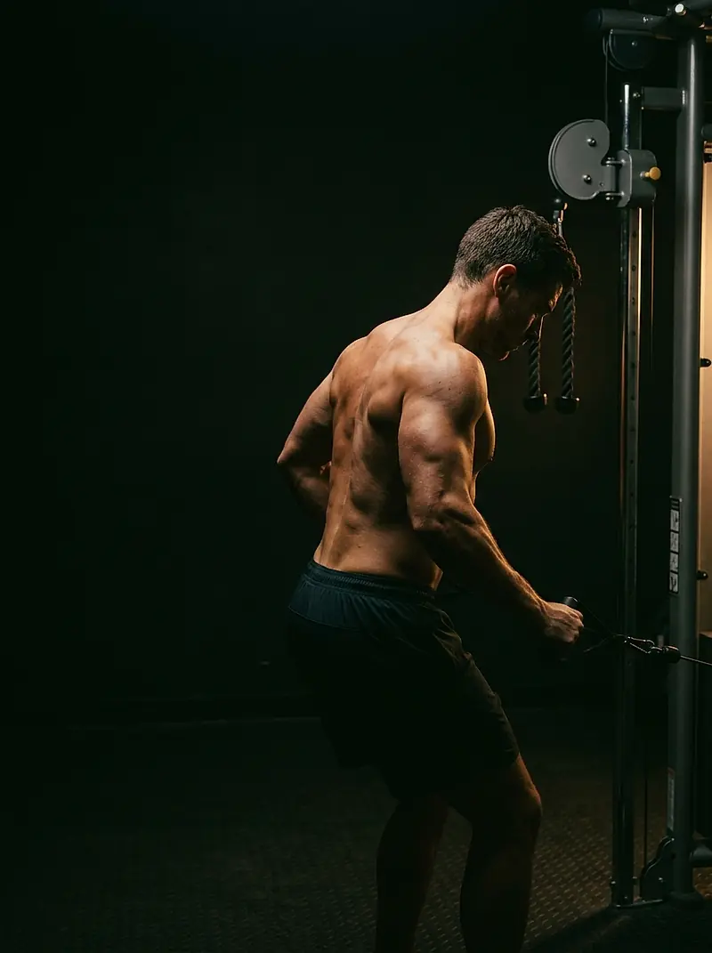 A client rowing a cable machine in the studio