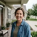 Megan, a customer, on the porch of her home.