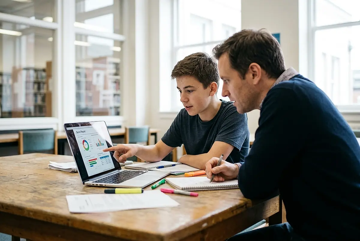 A tutor and a student going through a score report together