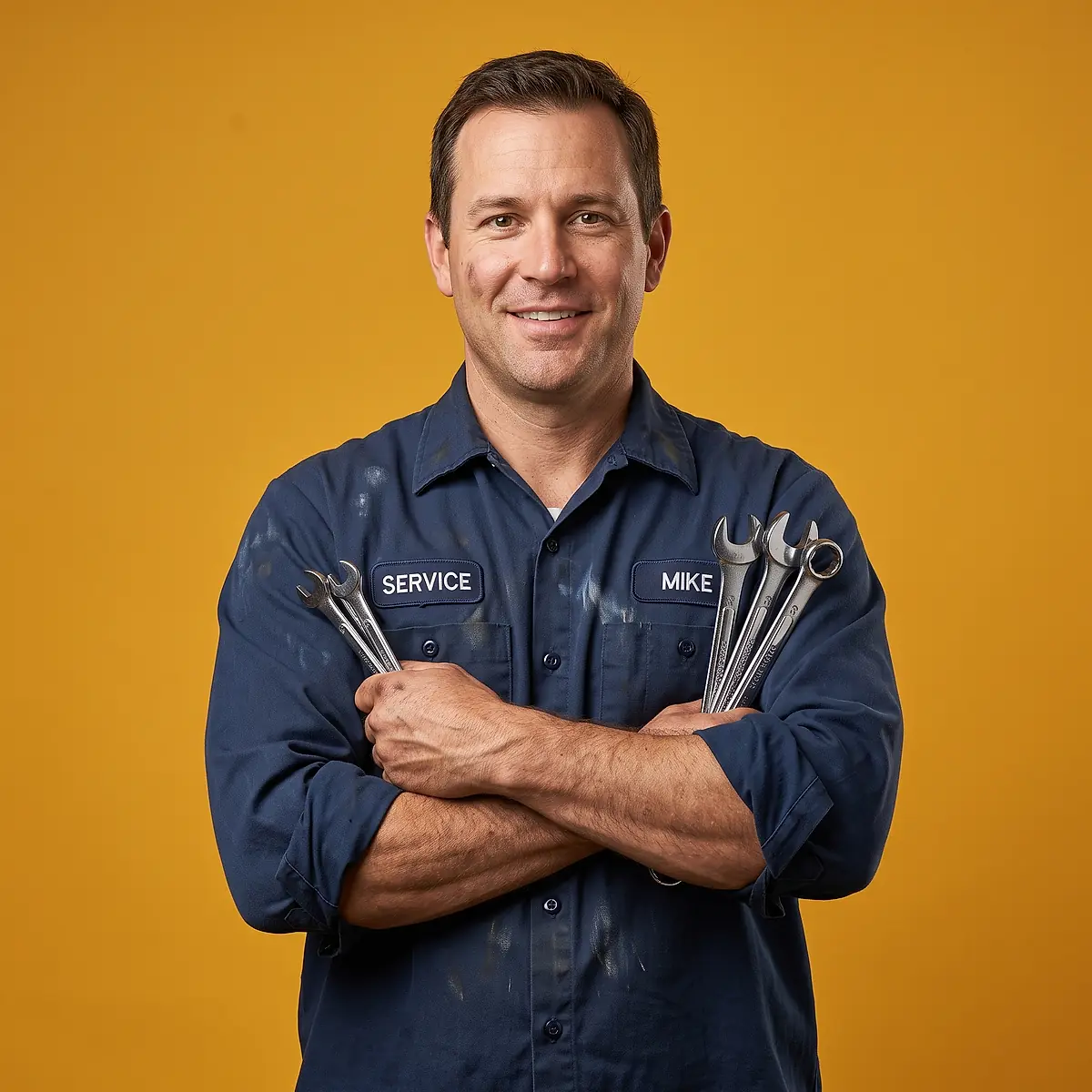A Bluecrest mechanic holding a set of wrenches