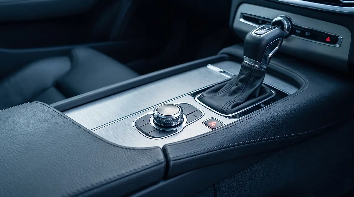 The centre console and gear selector of a European car